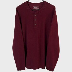Eddie Bauer Waffle-Knit Henley Shirt Red Men's Size XL Thermal Long-Sleeve